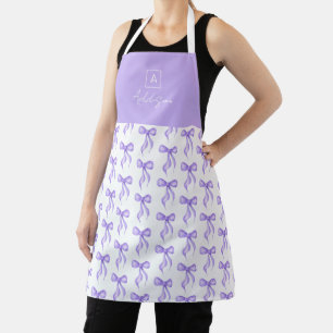 Purple Bow Pattern Monogram Personalised Apron