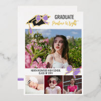 Purple Bow Photos Gold Foil Outlines Graduation