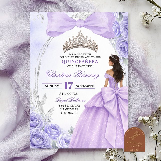 Purple Bow Princess Quinceanera Invitation (Creator Uploaded)