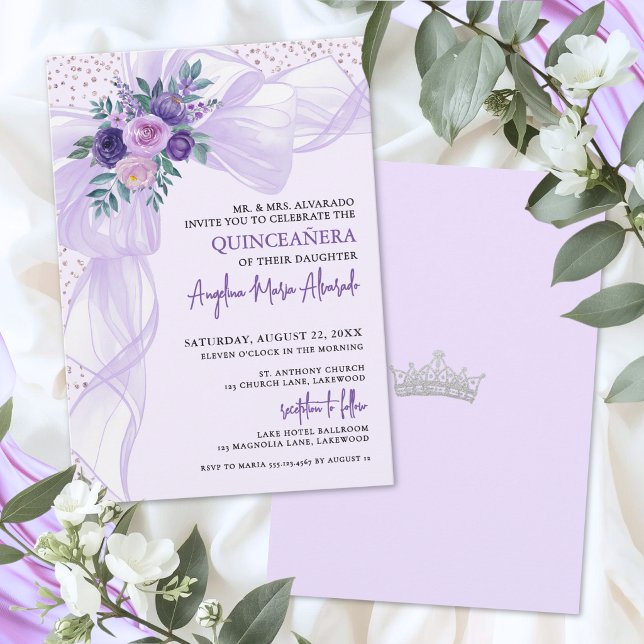Purple Bow Quinceanera Invitation (Purple Bow Quinceanera Invitation)