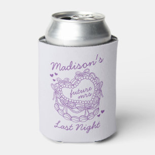 Purple Bow Retro Heart Coquette Cake Bachelorette Can Cooler