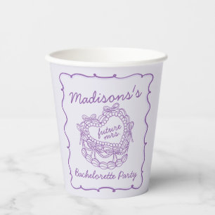 Purple Bow Retro Heart Coquette Cake Bachelorette Paper Cups