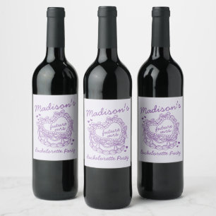 Purple Bow Retro Heart Coquette Cake Bachelorette Wine Label