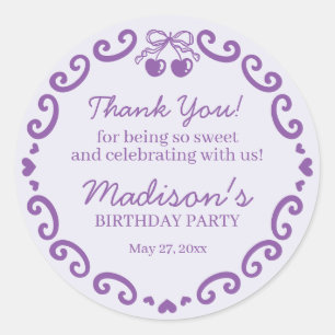 Purple Bow Retro Heart Coquette Cake Birthday Classic Round Sticker