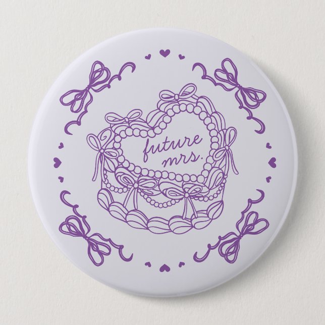 Purple Bow Retro Heart Coquette Cake Bridal Shower 10 Cm Round Badge (Front)