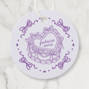 Purple Bow Retro Heart Coquette Cake Bridal Shower Favour Tags