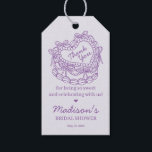 Purple Bow Retro Heart Coquette Cake Bridal Shower Gift Tags<br><div class="desc">It’s a sweet celebration with this Retro Coquette Cake Collection. This coquette bow ensemble features a vintage heart-shaped coquette cake adorned with lavender purple coquette bows and sweet buttercream icing, capturing the essence of classic romance. This collection adds a playful vibe to any celebration, making it irresistibly sweet. ★ Let...</div>