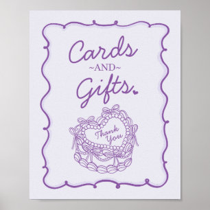 Purple Bow Retro Heart Coquette Cake Cards & Gifts Poster