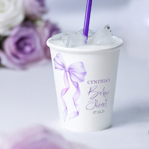 Purple Bow Ribbon Baby Shower Paper Cups