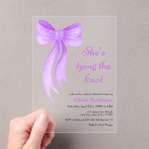 Purple Bow She's Tying the Knot Bridal Shower  Acrylic Invitations