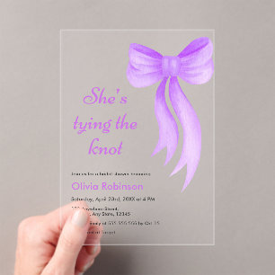 Purple Bow She's Tying the Knot Bridal Shower  Acrylic Invitations