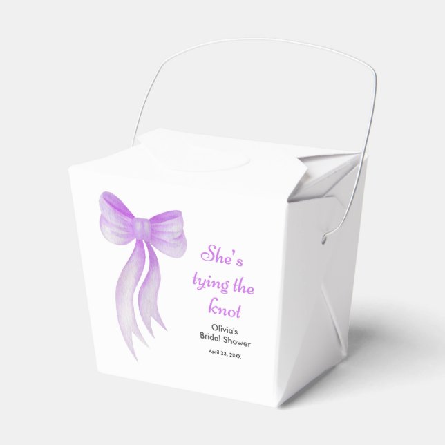 Purple Bow She's Tying the Knot Bridal Shower  Favour Box (Front Side)