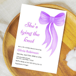 Purple Bow She's Tying the Knot Bridal Shower  Invitation