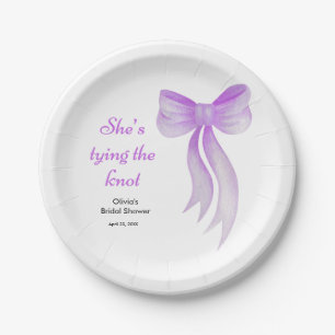 Purple Bow She's Tying the Knot Bridal Shower  Paper Plate