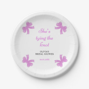 Purple Bow She's Tying the Knot Bridal Shower  Paper Plate