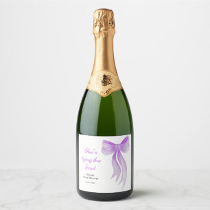 Purple Bow She's Tying the Knot Bridal Shower Sparkling Wine Label