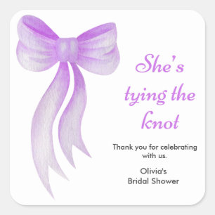 Purple Bow She's Tying the Knot Bridal Shower   Square Sticker