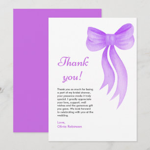 Purple Bow She's Tying the Knot Bridal Shower Thank You Card