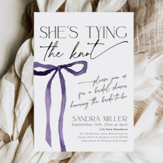 Purple Bow She's tying the knot Goth Bridal Shower Invitation