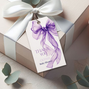 Purple Bow Watercolor Baby In Bloom Baby Shower Gift Tags