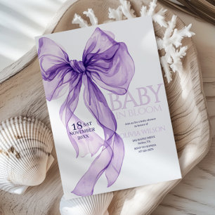 Purple Bow Watercolor Baby In Bloom Baby Shower Invitation