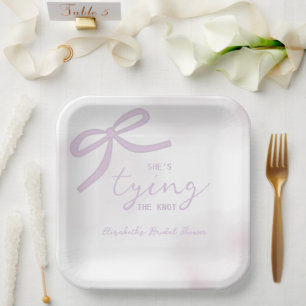 Purple Bow Watercolor Bridal Shower Paper Plate