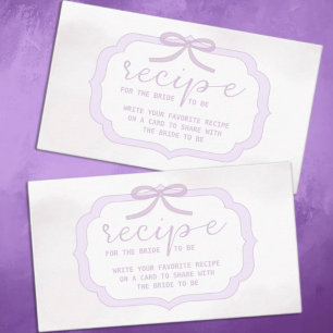 Purple Bow Watercolor Bridal Shower Recipe Enclosure Card