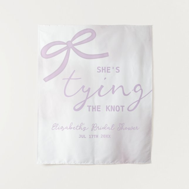 Purple Bow Watercolor Bridal Shower Tapestry (Front)