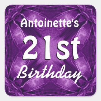 Purple Bows 21st Birthday Custom Name A02 Square Sticker