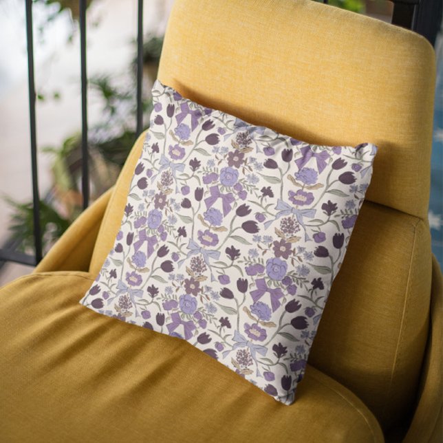 Purple Bows and Blossoms Boho Cushion (Creator Uploaded)