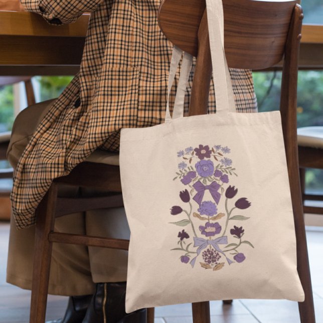 Purple Bows and Blossoms Floral Tote Bag (Creator Uploaded)