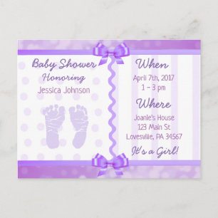 Purple  Bows and Polka Dots Baby Shower Invitation Postcard