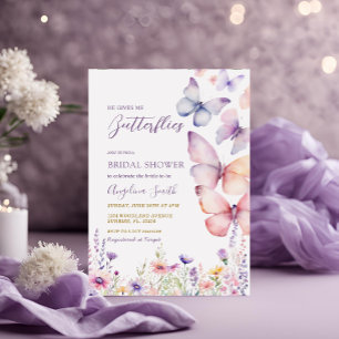 Purple Bridal Shower He Gives Me Butterflies Invitation