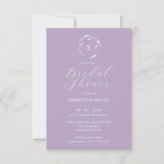 Purple Bridal Shower Invitation Lavender Monogram (Front)