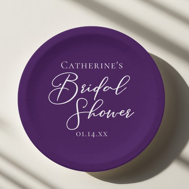 Purple Bridal Shower Personalised White Script Paper Plate (Creator Uploaded)