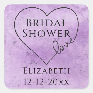 Purple Bridal Shower Watercolor Heart Wedding Love Square Sticker
