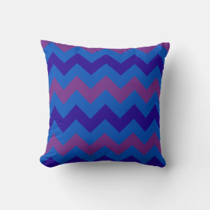 Purple, Bright Blue, Navy Blue Diagonal Chevrons Cushion
