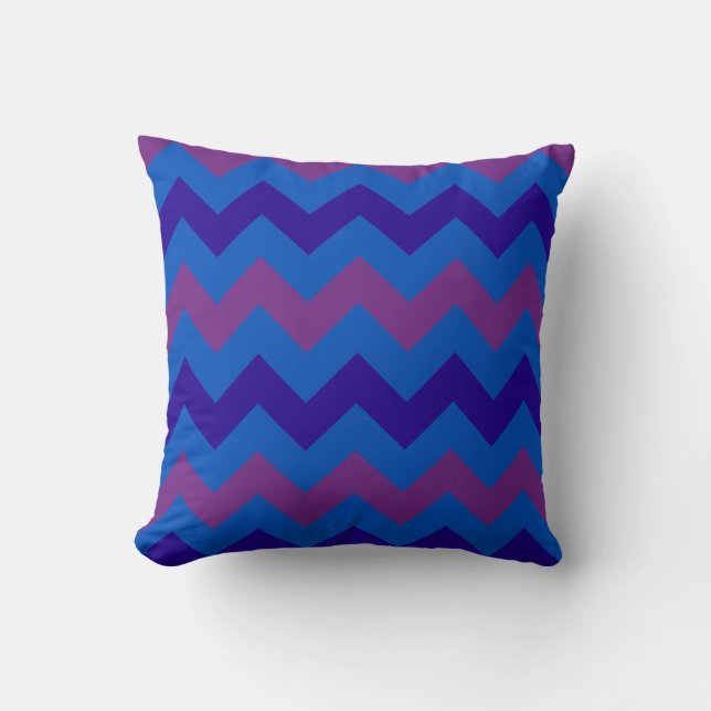 Purple, Bright Blue, Navy Blue Diagonal Chevrons Cushion (Front)