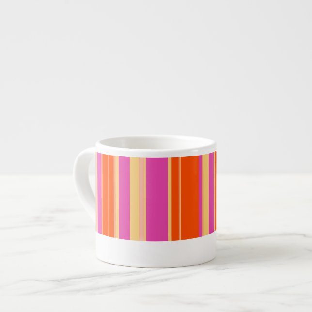 Purple & bright orange striped coffee espresso mug (Front Left)