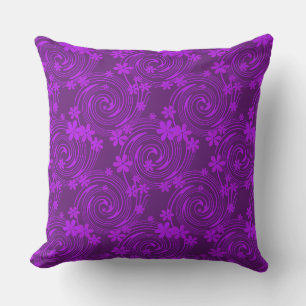 Purple bright pattern with flowers and spirals cushion