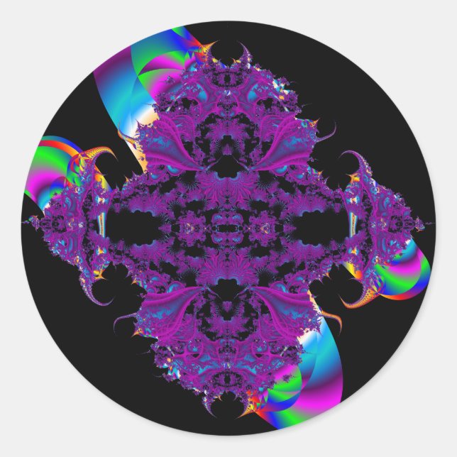 purple broach and ribbon fractal sticker/envelope classic round sticker (Front)