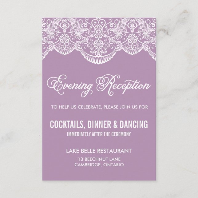 Purple Brocade Lace Wedding Reception Card (Front)