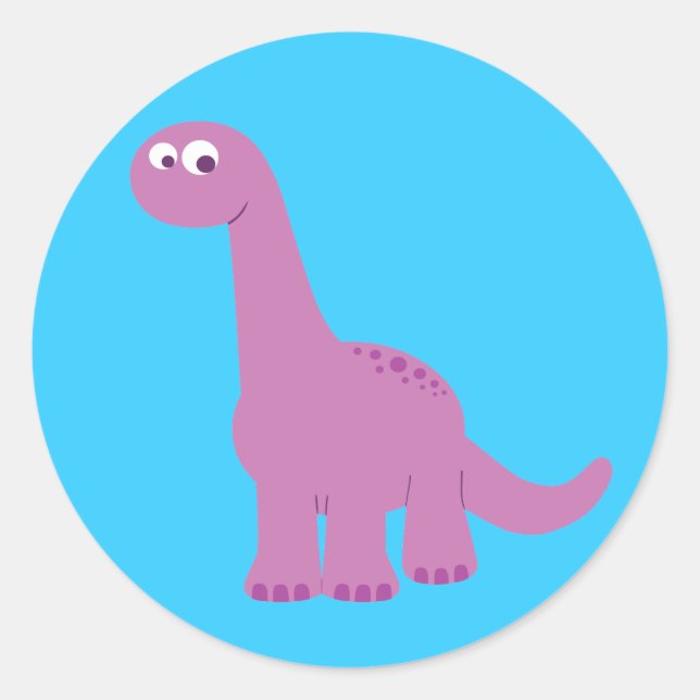 Purple Brontosaurus Dinosaur Classic Round Sticker (Front)