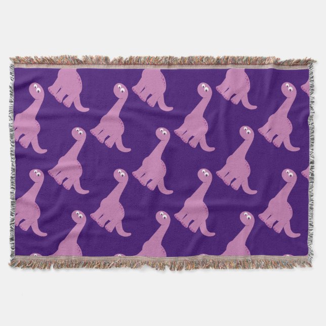 Purple Brontosaurus Dinosaur Throw Blanket (Front)
