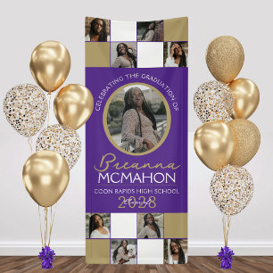 Purple & Bronze 9 Photo Collage Graduation Vinyl Banner