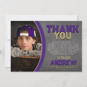 Purple Bronze Chalkboard Graduation Thank You Card