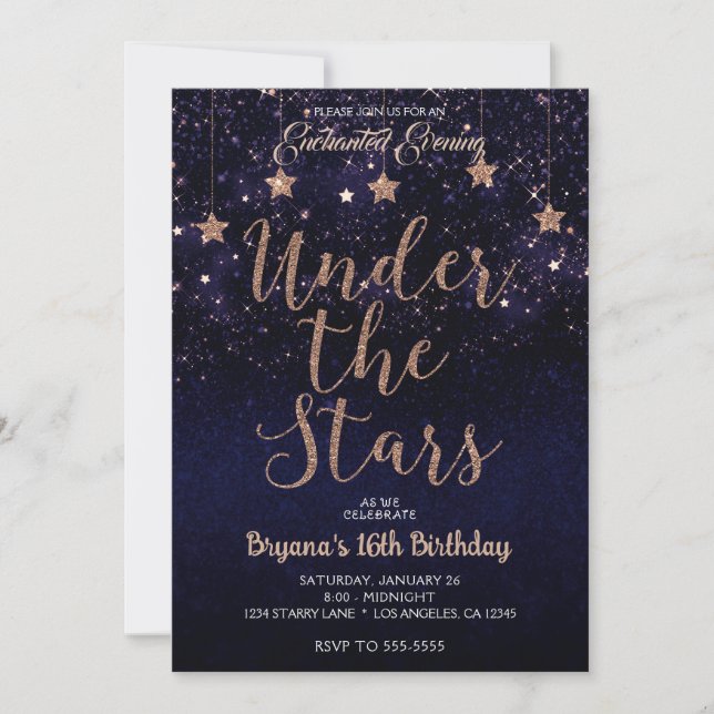 Purple Bronze Enchanted Under The Stars Sweet 16  Invitation (Front)