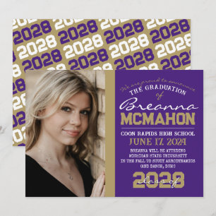 Purple & Bronze Gold Graduation Photo Announcement