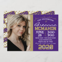 Purple & Bronze Gold Graduation Photo Invitation
