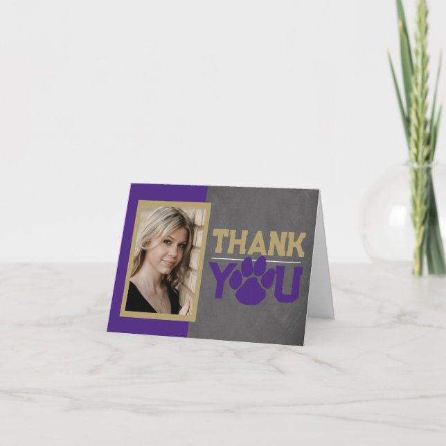 Purple & Bronze Paw Print Graduation Folding Photo Thank You Card (Front)